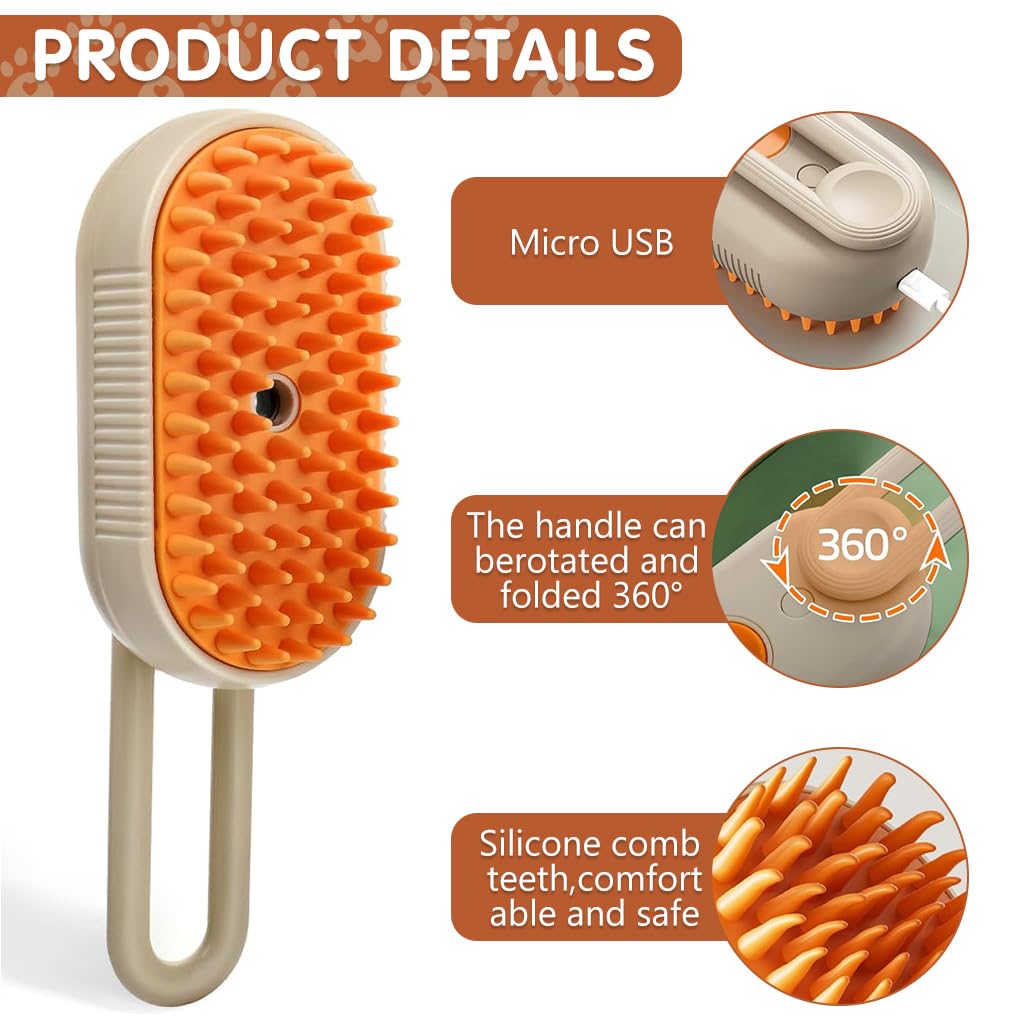 Qpets Electric Pet Steam Hair Brush Bath-free Pet Hair Cleaning Brush Grooming Brush with Rotatable Handle USB Rechargeable 2 in 1 Steam Massage Brush Pet Hair Brush Remove Mat Shedding Qpets Electric Pet Steam Hair Brush Bath-free Pet Hair Cleaning Brush Grooming Brush with Rotatable Handle USB Rechargeable 2 in 1 Steam Massage Brush Pet Hair Brush Remove Mat Shedding